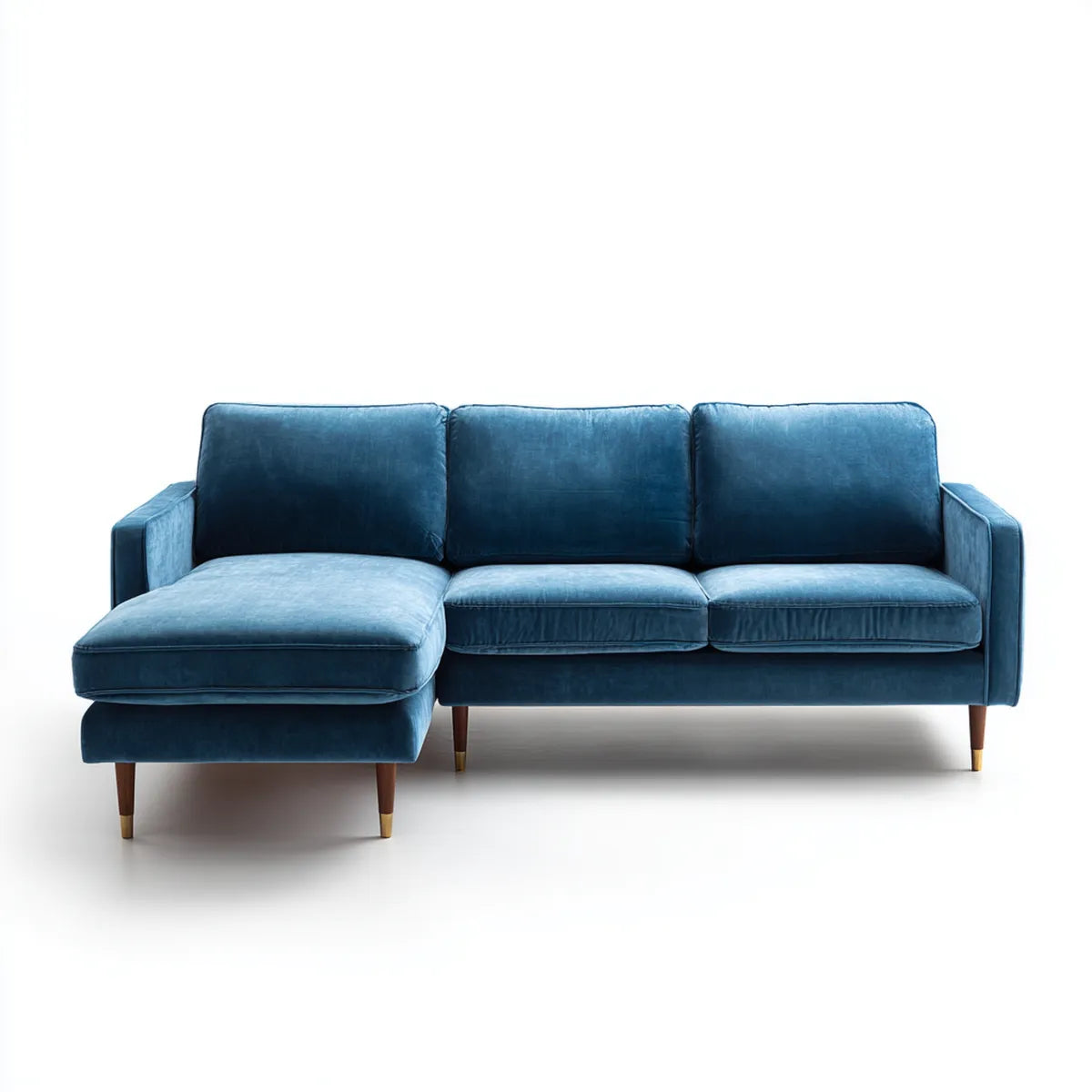 Ecksofa mit Recamiere links Blau 230 x 150 x 85 cm Samtbezug Polyester 3-Sitzer
