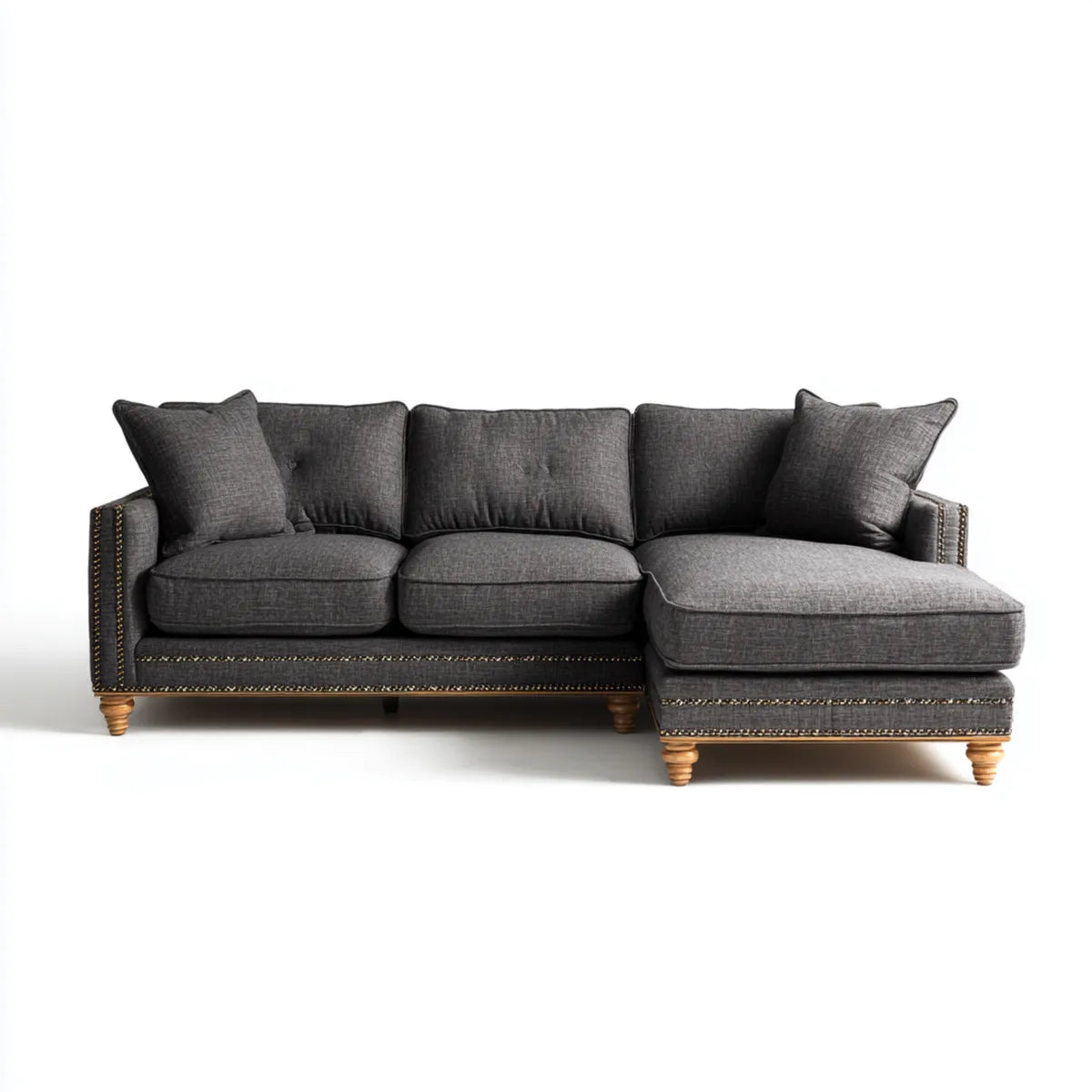Ecksofa mit Recamiere rechts Dunkelgrau 270 x 165 x 88 cm Polyester Massivholz