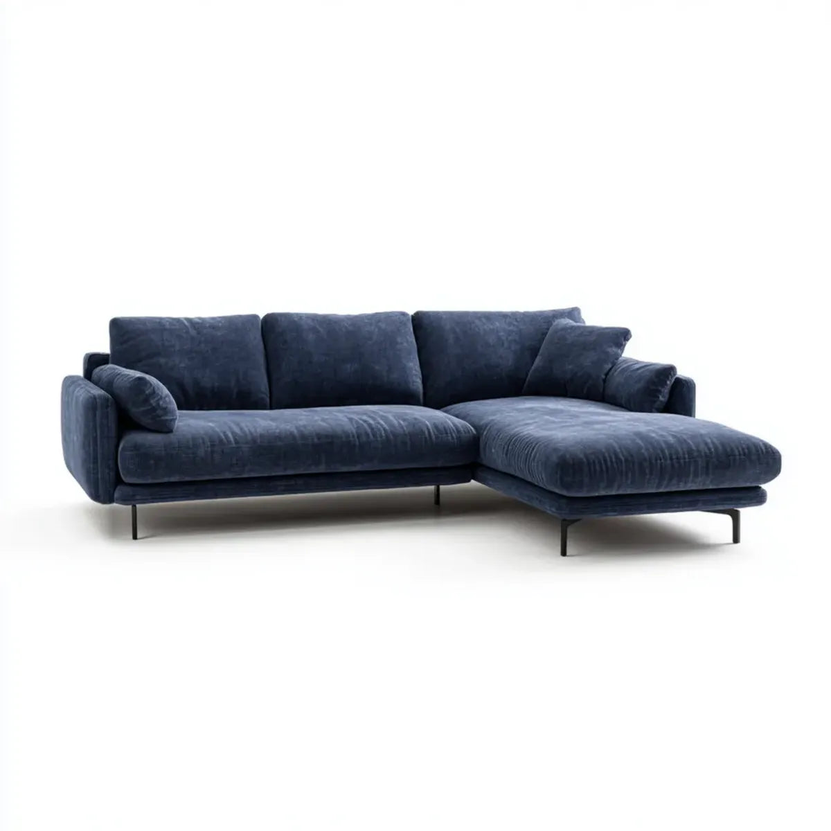 Ecksofa mit Recamiere Dunkelblau 270 x 165 cm Polyester Samt