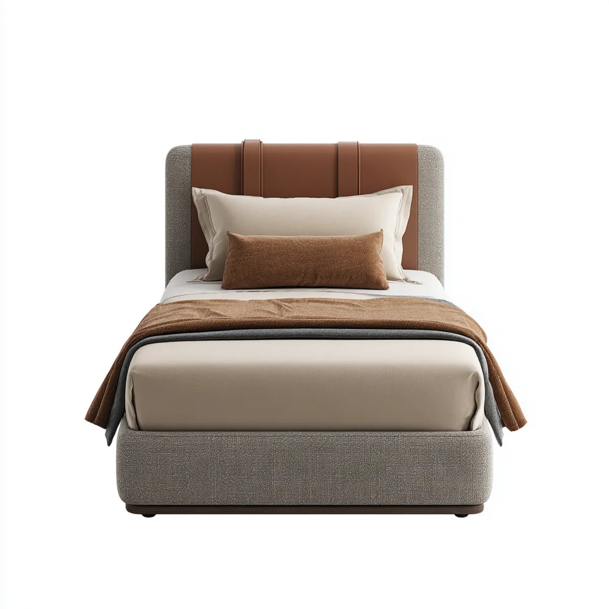Polsterbett Einzelbett Grau Braun 120 x 200 cm Polyester und PU-Kunstleder Rechteckig