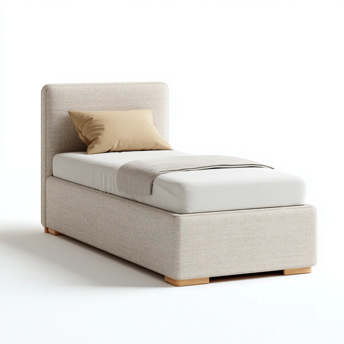 Polsterbett Einzelbett Beige 90 x 200 cm mit gepolstertem Kopfteil und Polyesterbezug