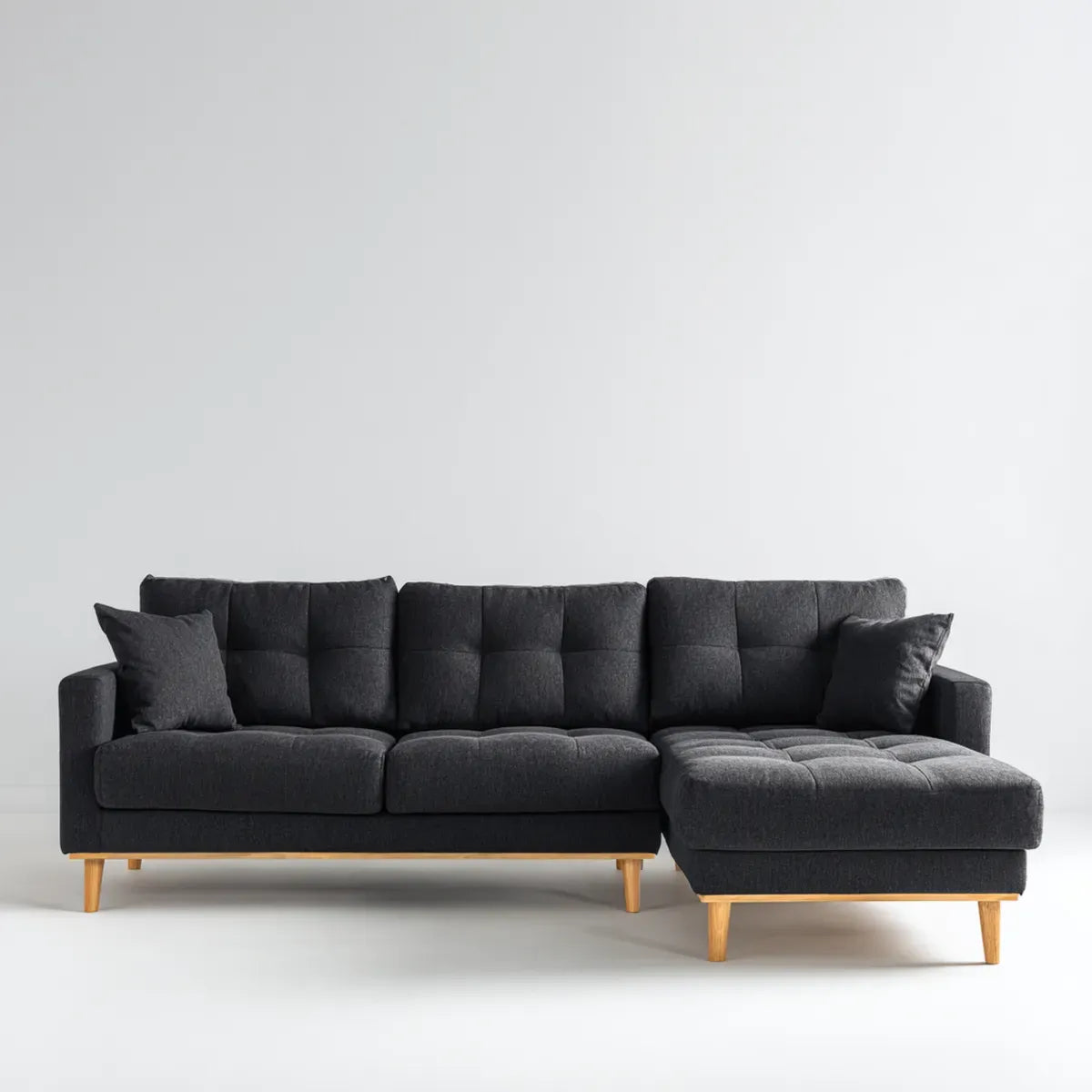 Ecksofa mit Recamiere rechts Anthrazit 250 x 155 x 85 cm Polyester Massivholz