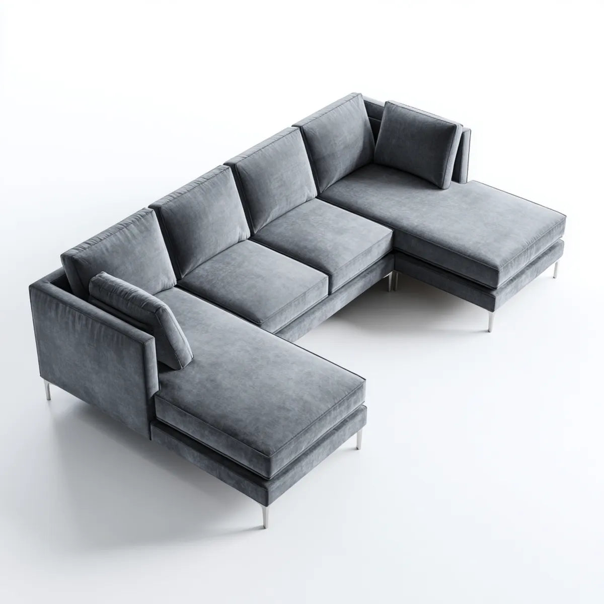 Sofalandschaft U-Form Grau 350 x 220 x 85 cm Polyester-Samt Stahlfüße