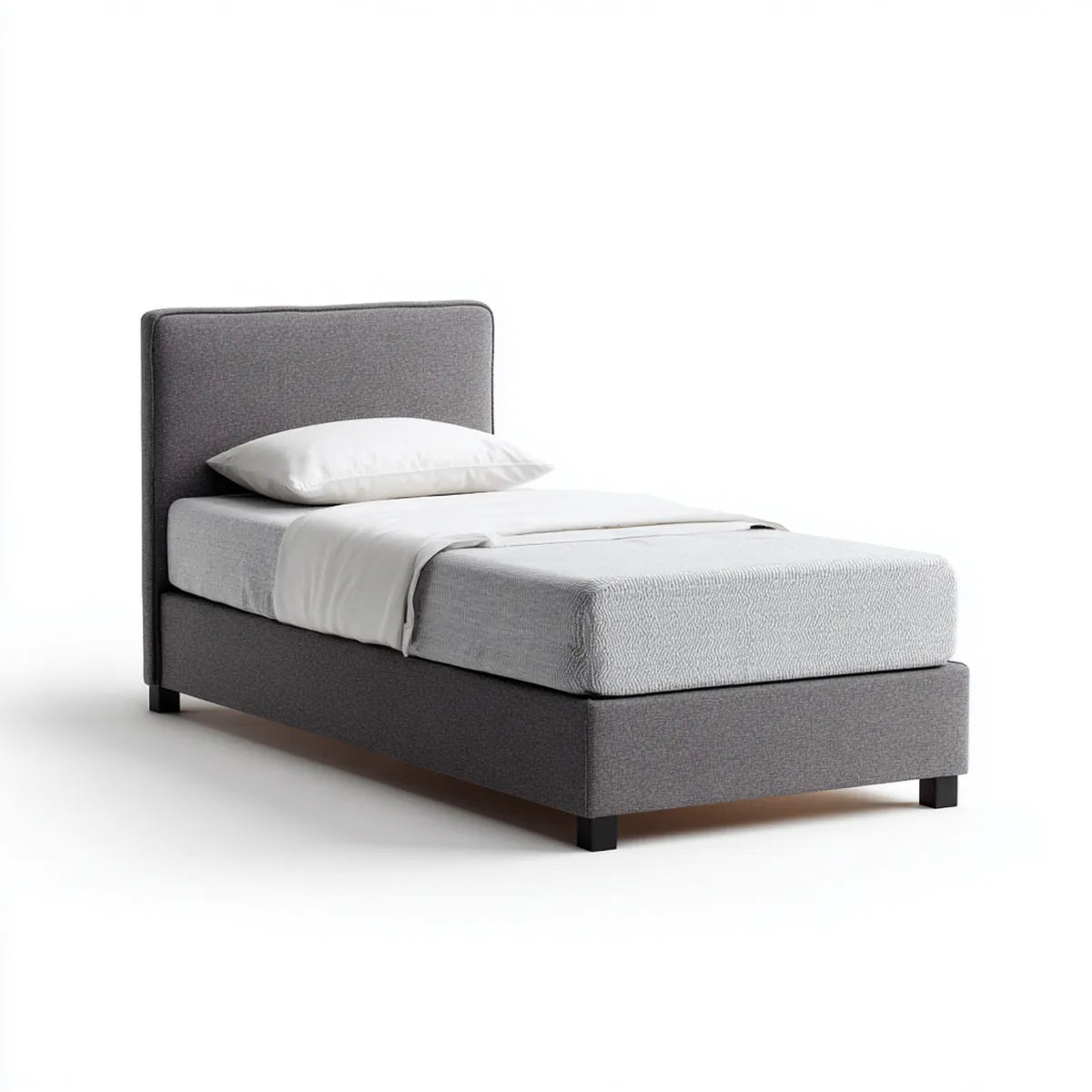 Polsterbett Einzelbett Dunkelgrau 90 x 200 cm mit Polyesterbezug und rechteckigem Kopfteil