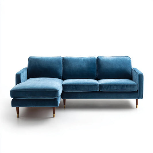 Ecksofa mit Recamiere links Blau 230 x 150 x 85 cm Samtbezug Polyester 3-Sitzer