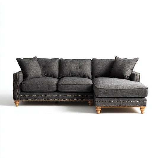 Ecksofa mit Recamiere rechts Dunkelgrau 270 x 165 x 88 cm Polyester Massivholz