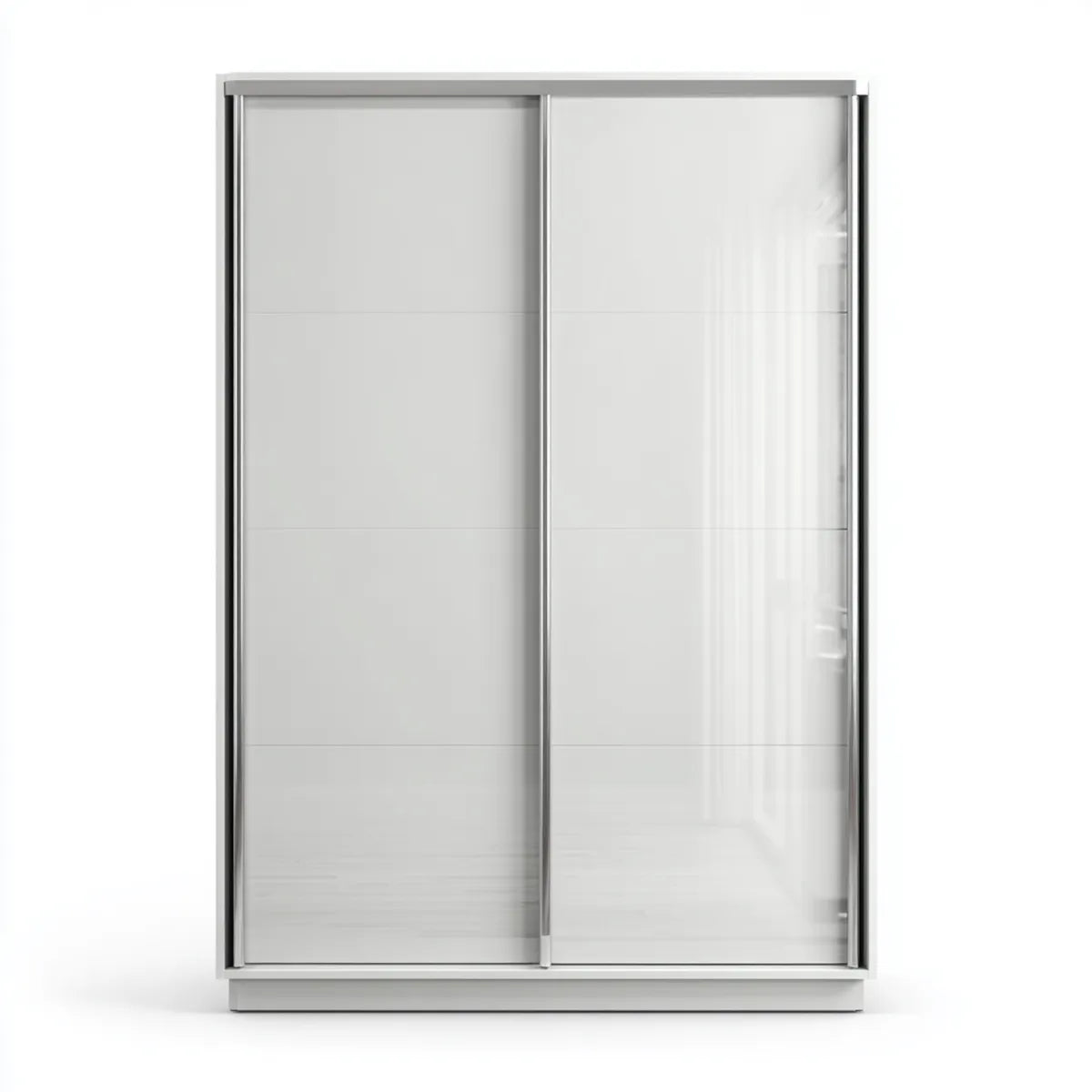 Schwebetürenschrank Weiß Silber 150 x 60 x 200 cm mit 2 Schiebetüren aus Spanplatte und Sicherheitsglas