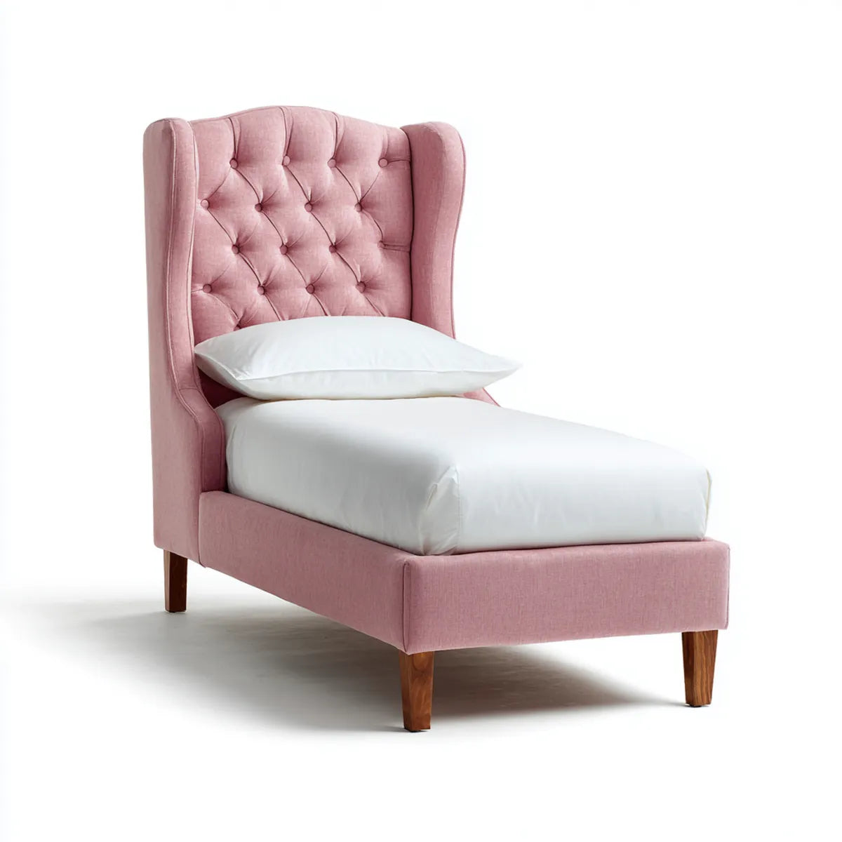 Polsterbett Einzelbett Rosa 90 x 200 cm Polyester mit Chesterfield-Kopfteil