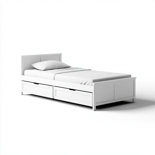 Stauraumbett Einzelbett Weiß 90 x 200 cm Kiefernholz Rechteckig mit 2 Schubladen