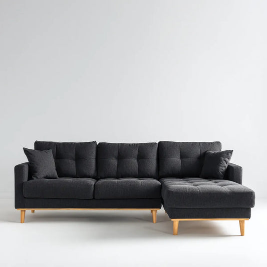 Ecksofa mit Recamiere rechts Anthrazit 250 x 155 x 85 cm Polyester Massivholz