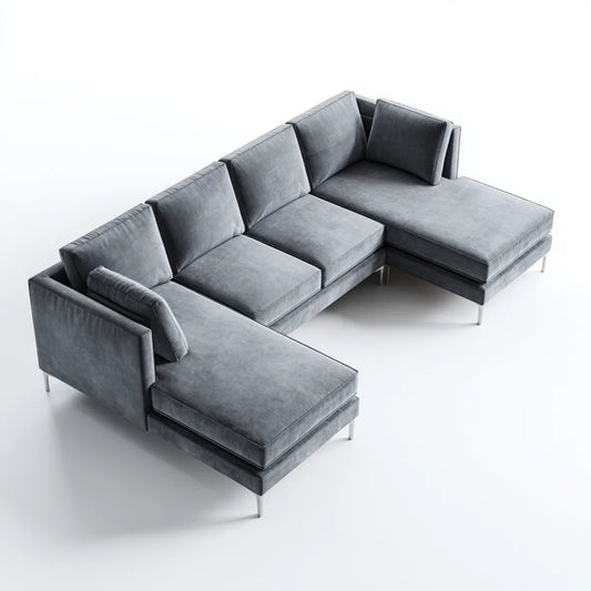 Sofalandschaft U-Form Grau 350 x 220 x 85 cm Polyester-Samt Stahlfüße