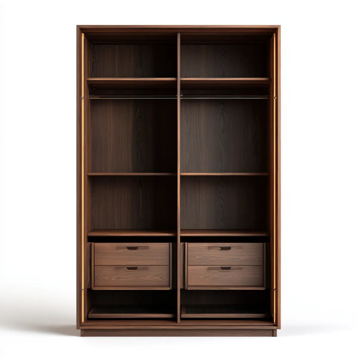 Kleiderschrank Walnussbraun 120 x 60 x 220 cm MDF mit Walnussfurnier rechteckig mit Kleiderstangen Einlegeböden und 4 Schubladen