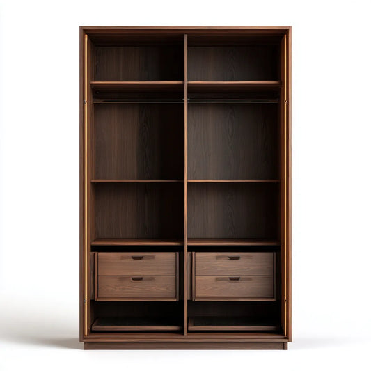 Kleiderschrank Walnussbraun 120 x 60 x 220 cm MDF mit Walnussfurnier rechteckig mit Kleiderstangen Einlegeböden und 4 Schubladen