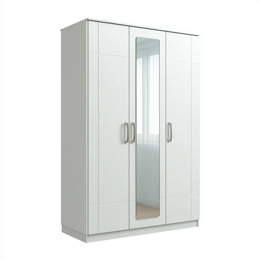 Drehtürenschrank Weiß 120 x 52 x 190 cm Spanplatte rechteckig mit Spiegel 3 Türen
