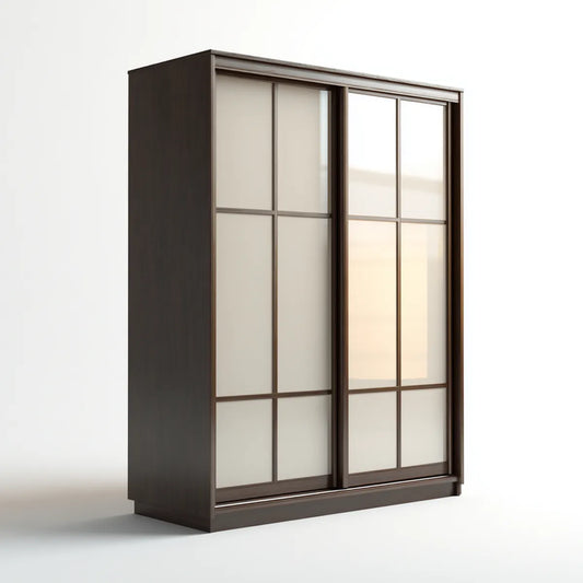 Schwebetürenschrank Dunkelbraun mit Glastüren 120 x 60 x 200 cm Spanplatte rechteckig