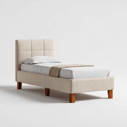 Einzelbett Beige 90 x 200 cm mit gepolstertem Kopfteil Polyesterbezug rechteckig