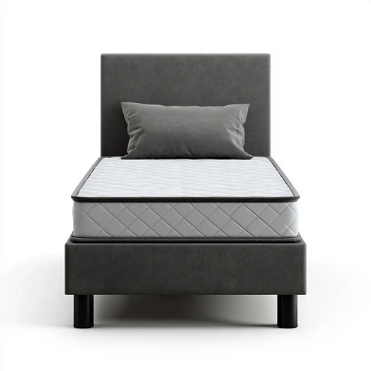 Einzelbett Polsterbett Dunkelgrau 90 x 200 cm mit Matratze Polyester rechteckig