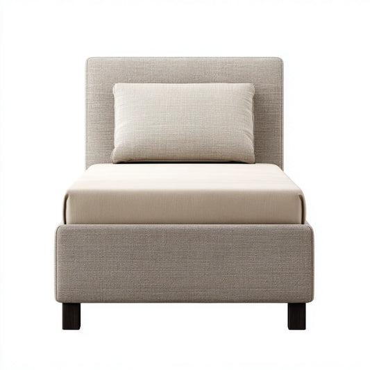 Polsterbett Einzelbett Beige 90 x 200 cm Polyester MDF Rechteckig