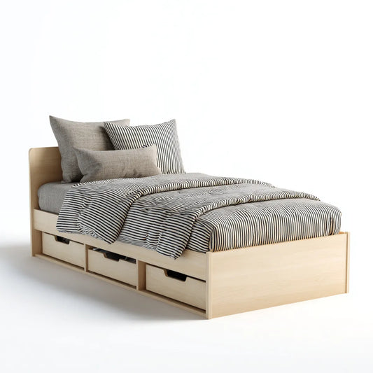 Einzelbett mit 3 Schubladen Hellholz 90 x 200 cm Holzwerkstoff rechteckig