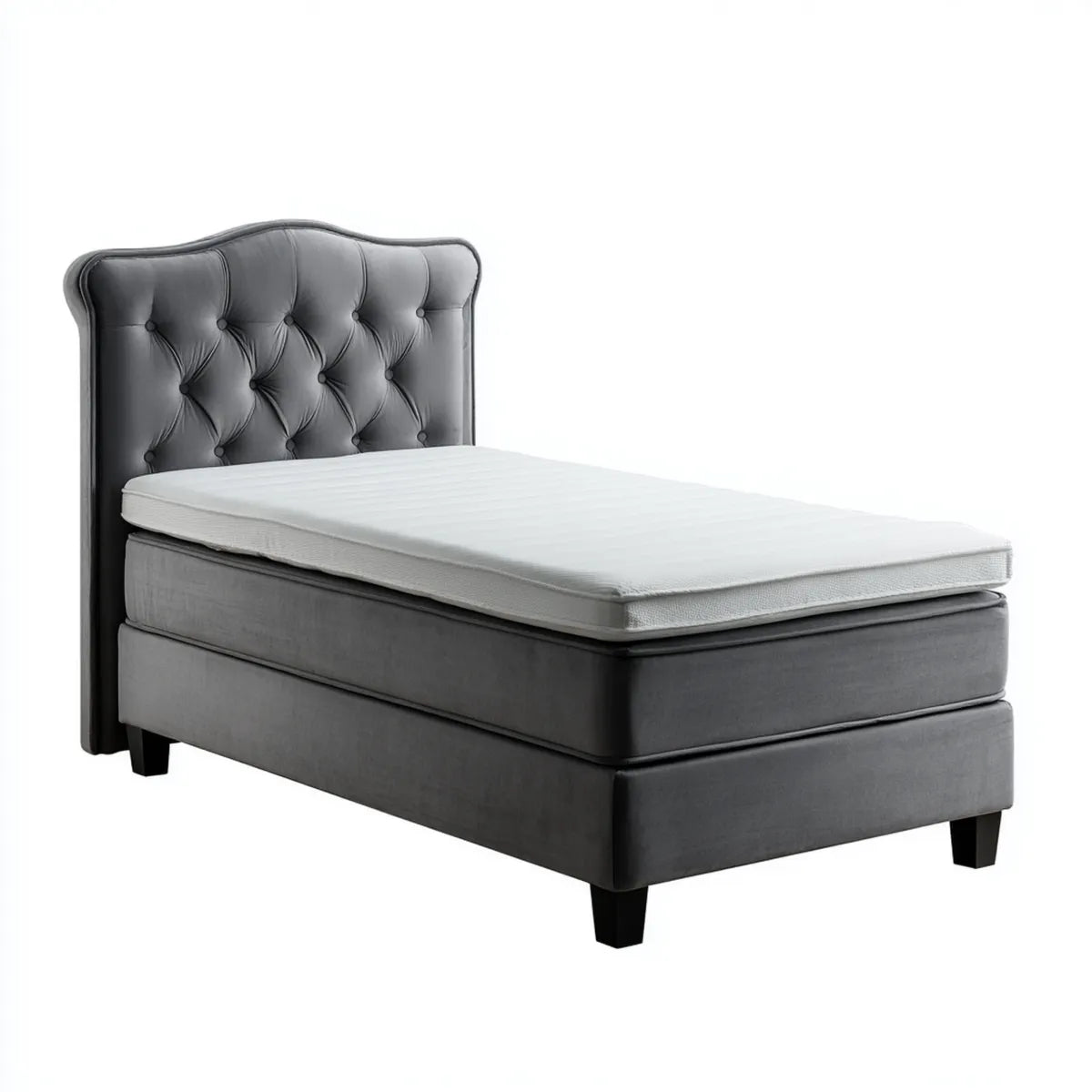 Boxspringbett Einzelbett Dunkelgrau Weiß 90 x 200 cm 102 x 213 x 125 cm mit Polyestersamt rechteckig