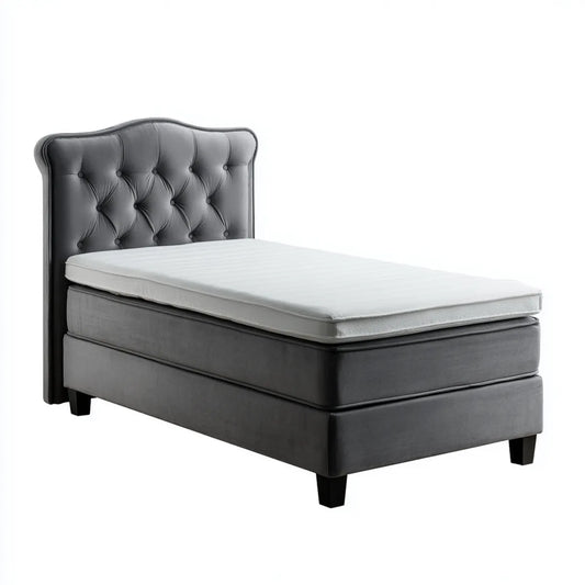 Boxspringbett Einzelbett Dunkelgrau Weiß 90 x 200 cm 102 x 213 x 125 cm mit Polyestersamt rechteckig